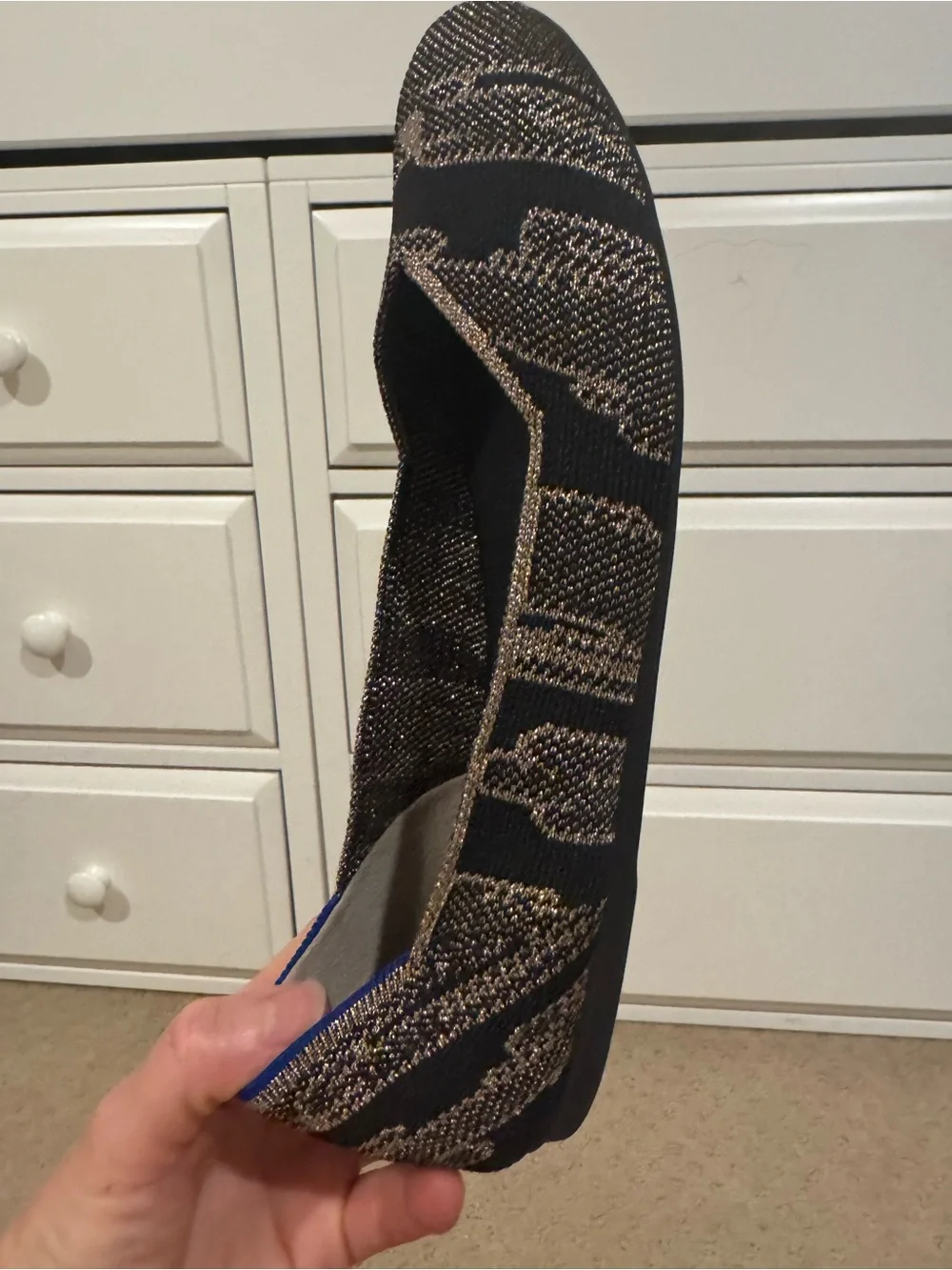 Rothy's Black Flats with Metallic Gold Knit Detail - Picture 6 of 8